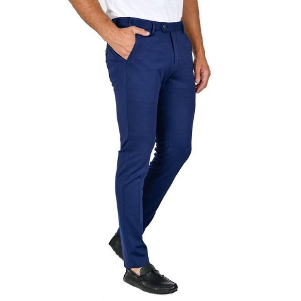 🆕 BASIC SOLID NAVY BLUE CHINO DRESS PANTS - SLIM - MEN - SIZE 42 ONLY